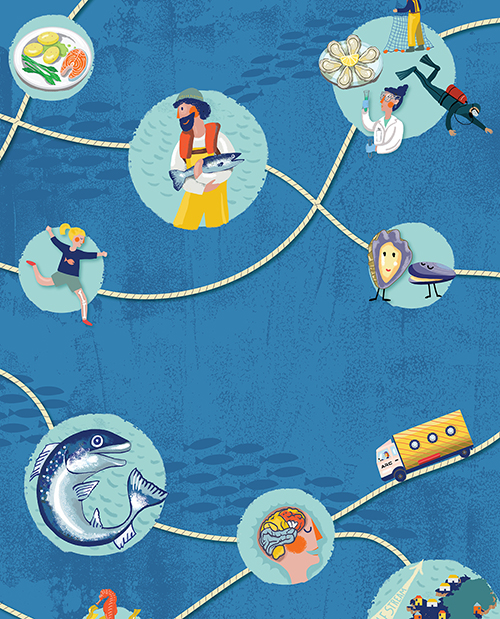 Illustration of poster depicting aquaculture 