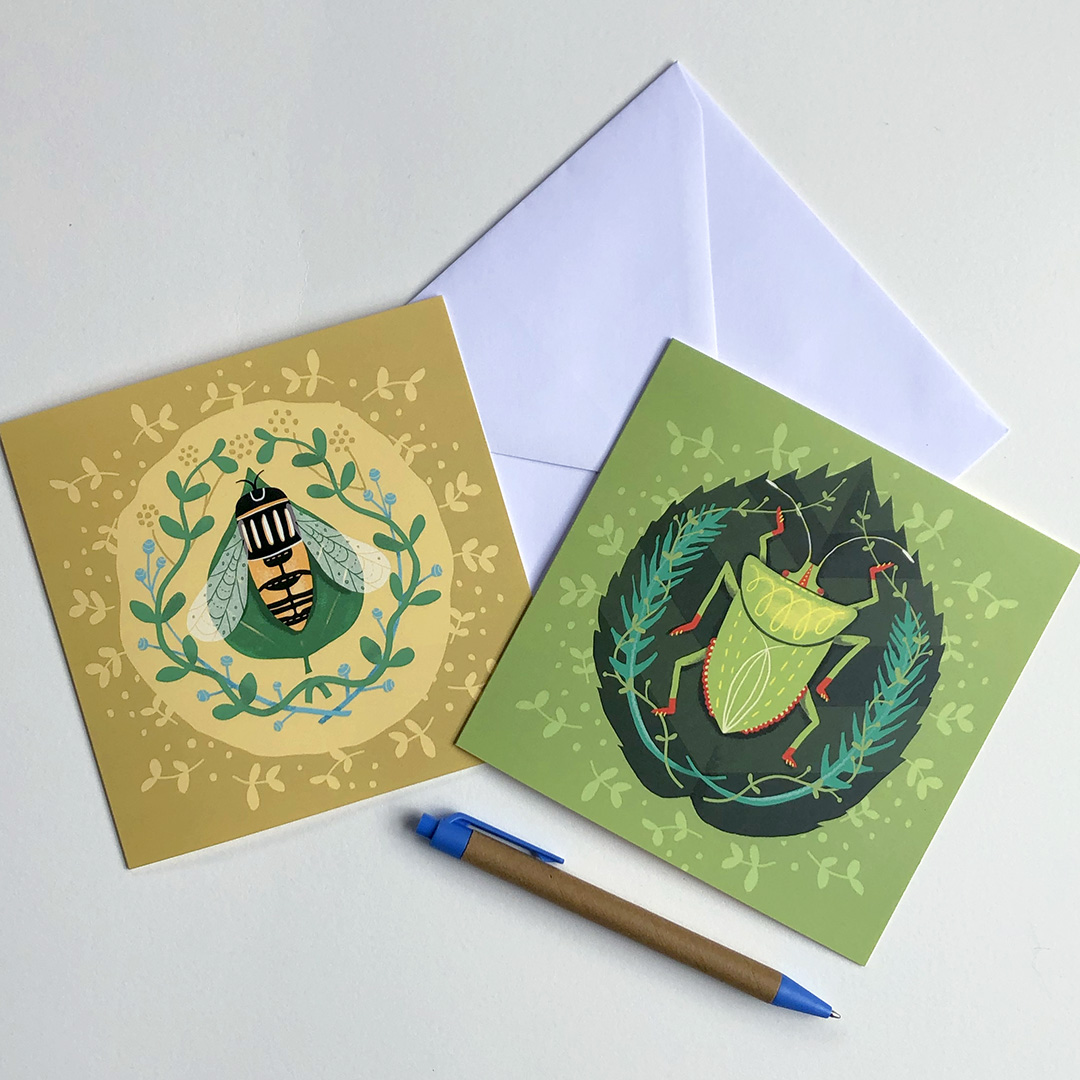 Hoverfly & Shieldbug Insect greeting card